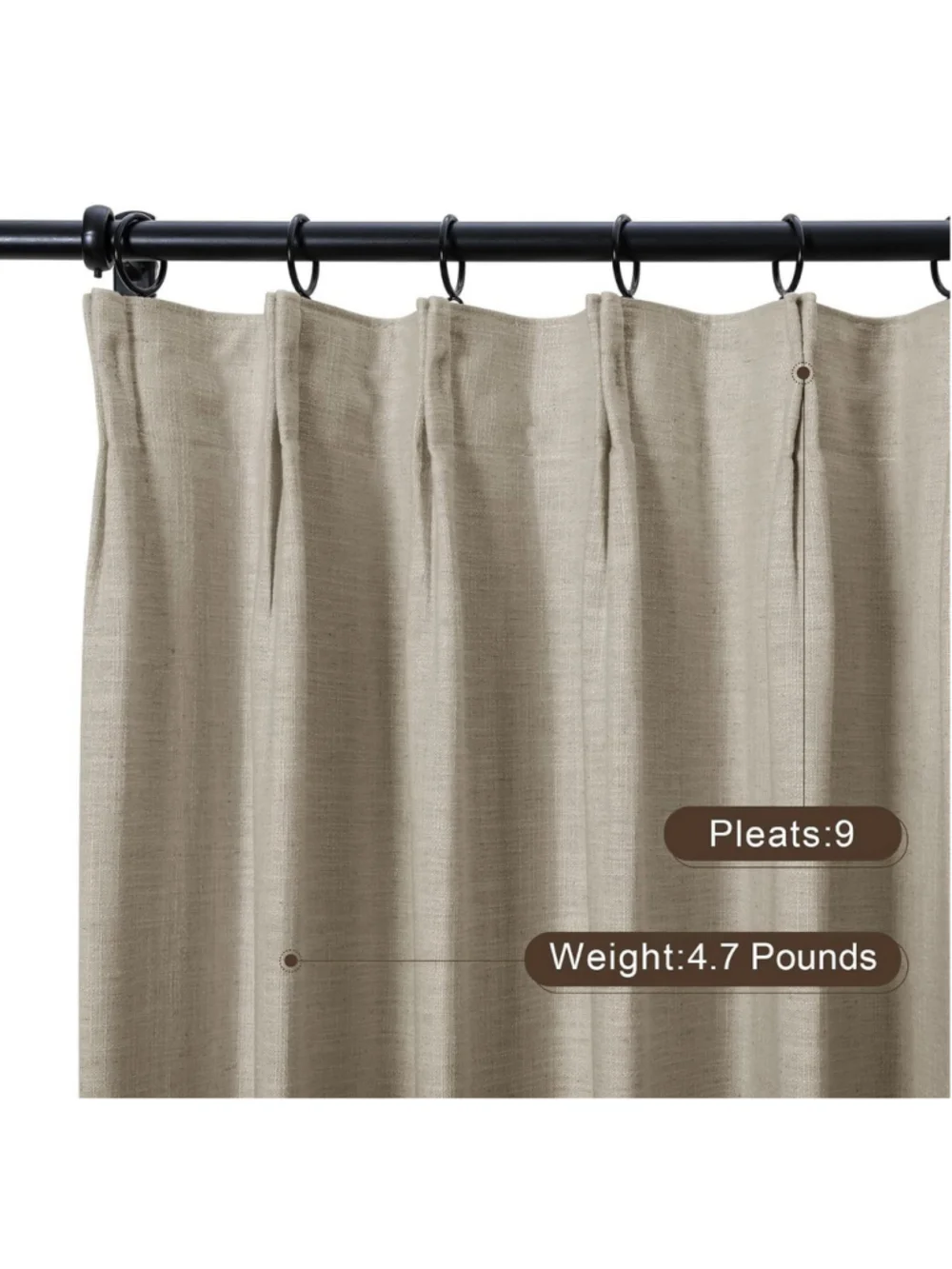 TWOPAGES Pinch Pleated Linen Curtain, Grey Beige, 40W x 84L 1 Panel
